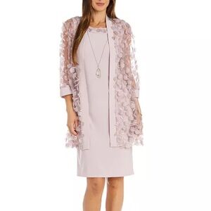 R&M Richards 3D Floral Mesh Jacket Dress Set Mauve Size 18 Mother of Bride